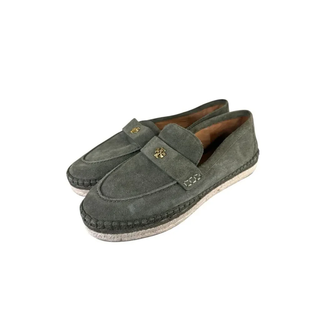 Tory Burch Olive Green Suede Espadrille Seaside Loafers Size 9